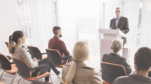 lecture at podum