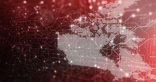 Digital technology security texture with pixelated Canada map overlay