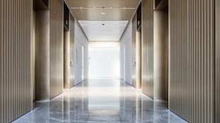  Elevator hallway in modern office building