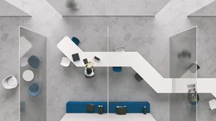 Aerial view of people working in a near-empty office