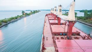 large red transport boat